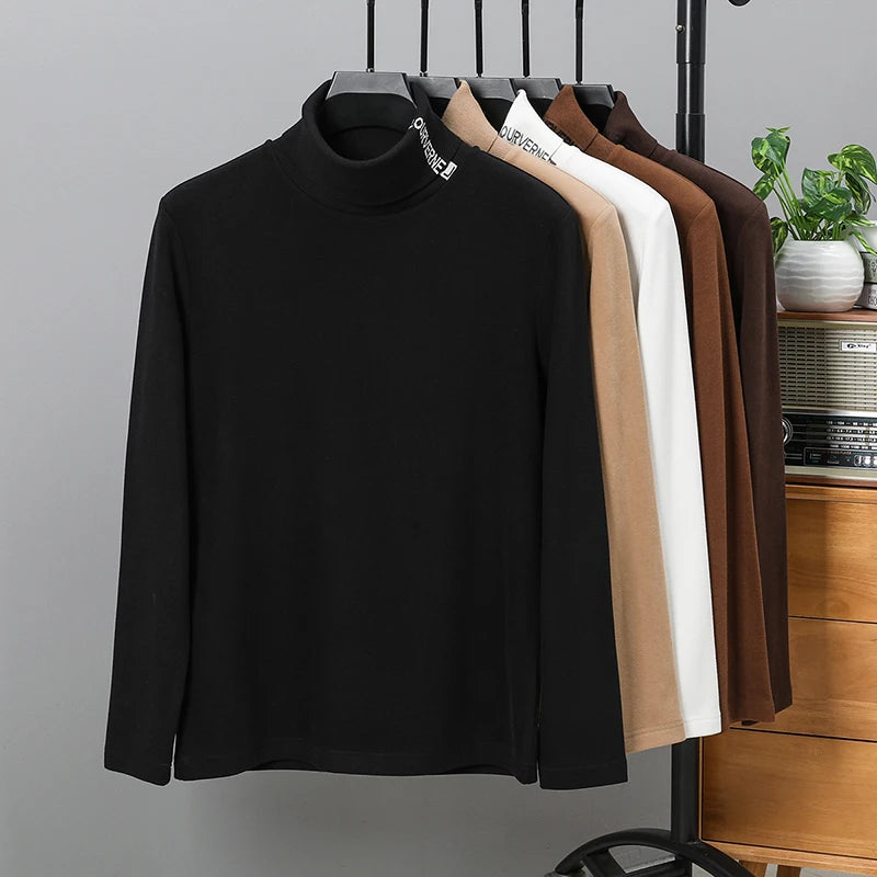 Fashion high neck exquisite letter embroidery men's sweater velvet warm T-shirt Korean style autumn winter new casual pullover