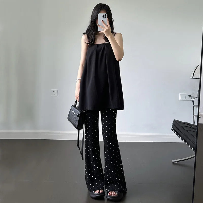 2026 Spring Autumn Maternity Polka Dot Flared Pants Petite Wide Leg Trousers Loose Straight Bell Bottom Pants Outdoor Pregnant