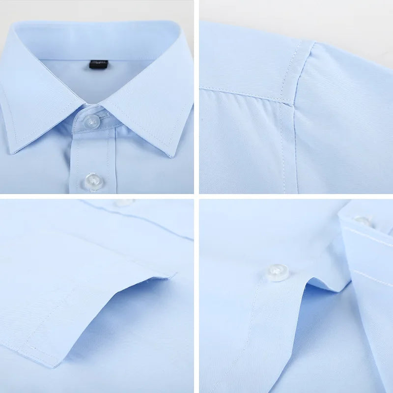 Business Dress Shirt Men's Long-sleeve Autumn Spring Fashion Solid Casual Formal White Work Office Simple Basic Man Clothe S-7XL