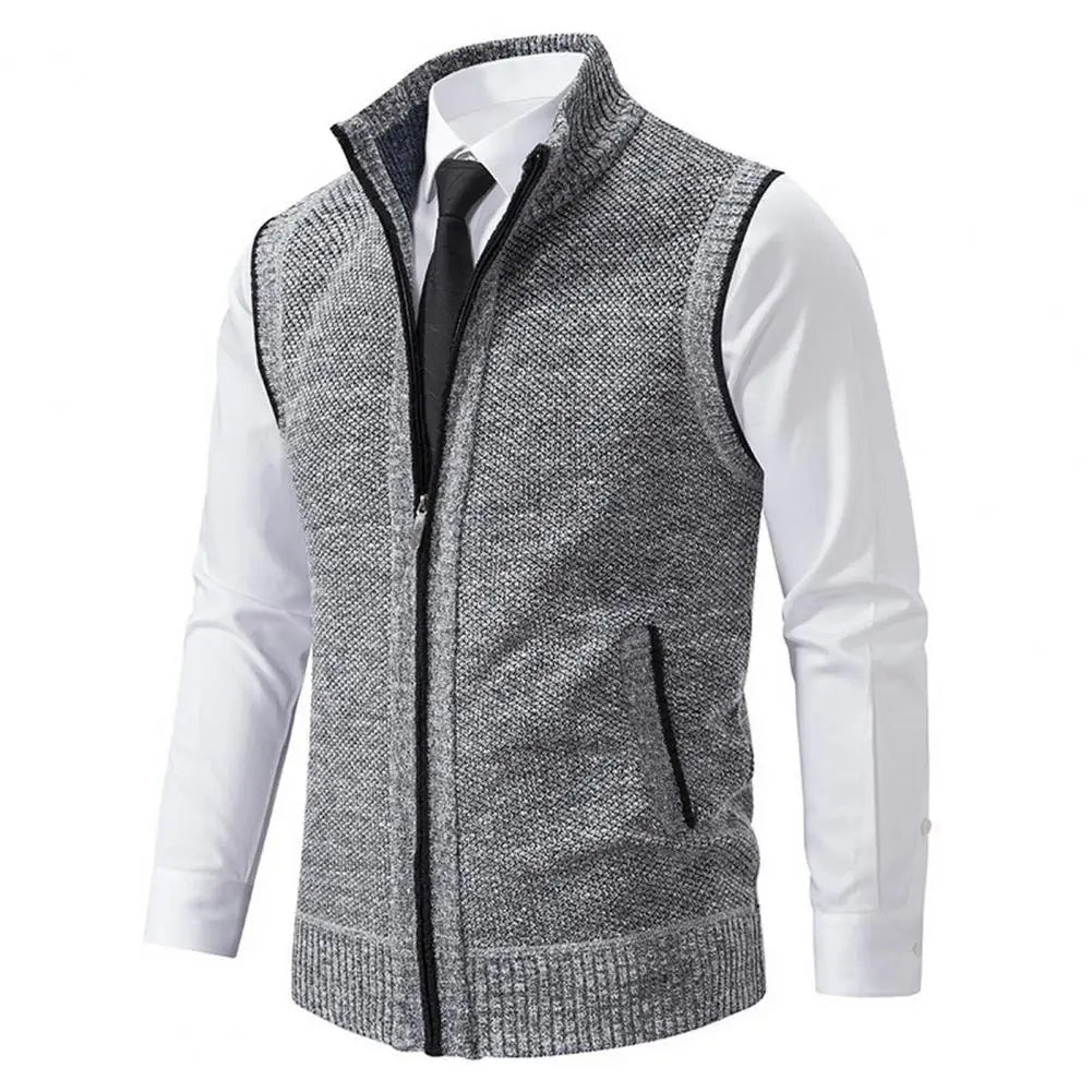 Stylish Zipper Design Sweater Vest Men Sweater Vest Stylish Men's Knitted Zipper Sweater Vest Stand Collar Sleeveless for Work
