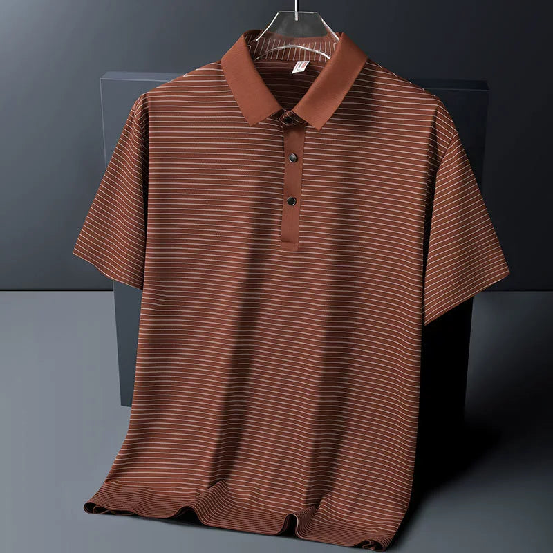 Men's Polo Shirt Summer New Lapel Men's Short Sleeve Polo Shirt Striped Ice Silk Business Casual Men's Polo Shirt M-6XL 7XL 8XL