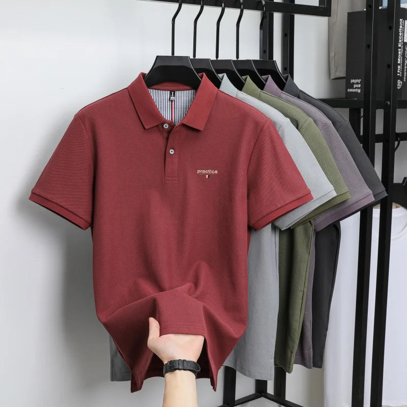 100% Pure Cotton Men's Classic Embroidered Polo Shirt Luxury Breathable Anti-wrinkle Cozy Short Sleeve Business Casual Golf Tee