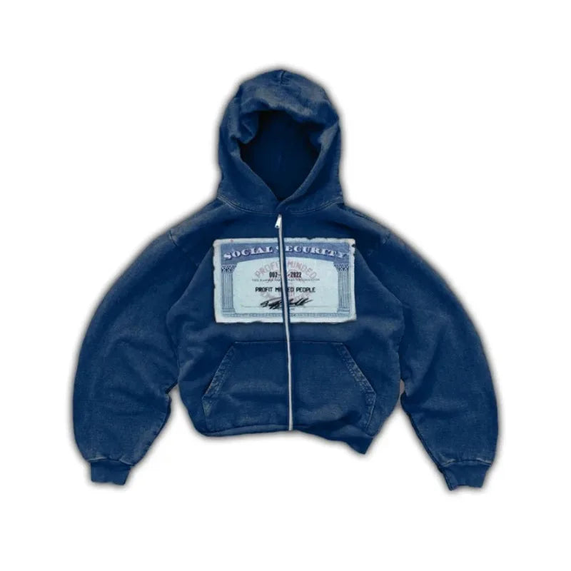 Dollar printed red new hooded sweatshirt autumn and winter American retro washed long-sleeved hooded trendy loose casual top
