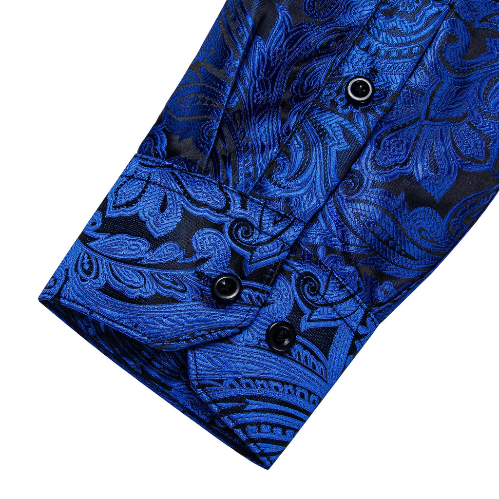 Brand New Men's Royal Blue Business Shirts Luxury Fashion Paisley Long Sleeve Turn-Down Collar Social Shirt Male Casual Blouse