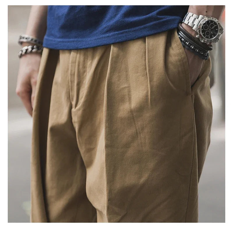 Non Stock Pleated Slacks Summer Spring Relaxed Straight Casual Pants Men Khakis