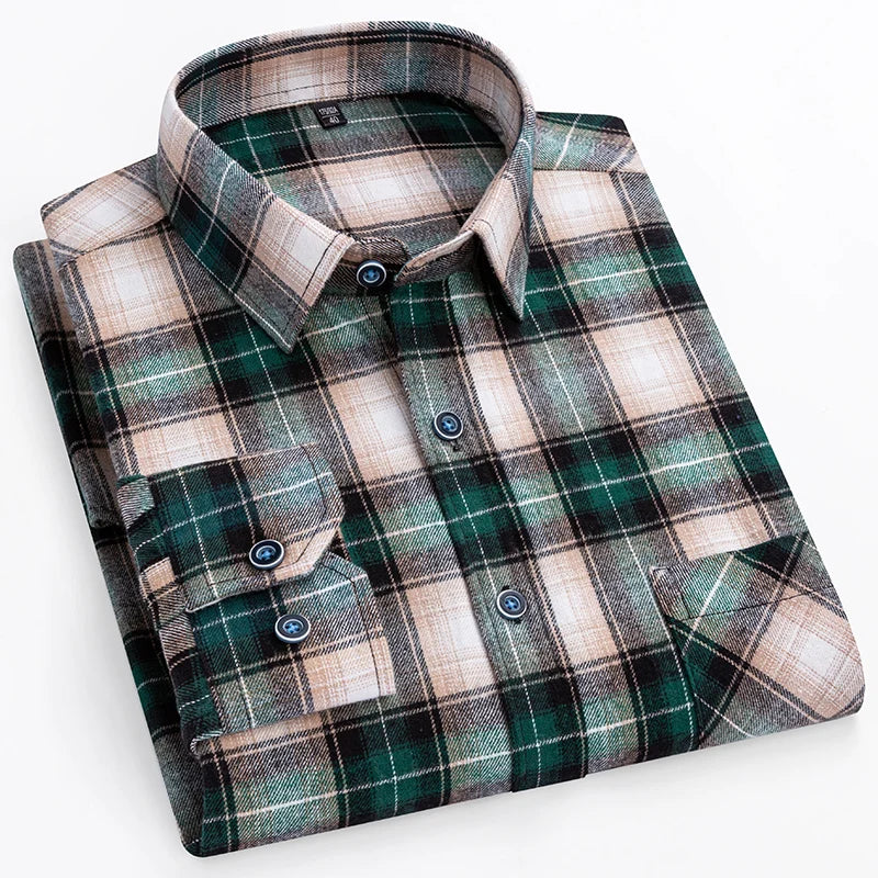 Cotton Plaid Casual Long Sleeve Shirts For Man M-11XL Plus Size Winter Warm Flannel Chic Clothes Business Smart Dress Shirts Top