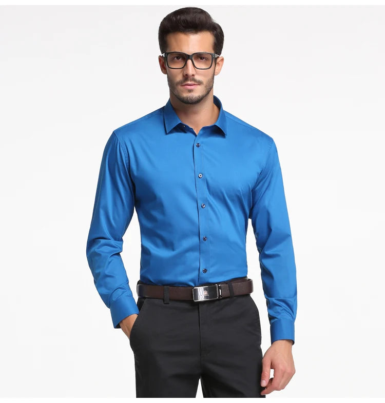 Men's Business Dress Shirts Bamboo Fiber Blend Long Sleeve Solid Color Work Shirt with Lapel Collar Regular Fit for All Seasons