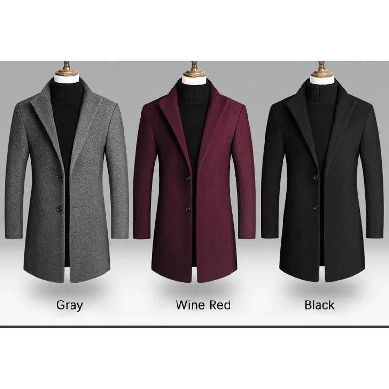 BROWON Brand Korean Coat Men 2026 Autumn and Winter Woolen Men Coat New Casual Slim Fit Windbreaker Long Solid Color Men Jacket
