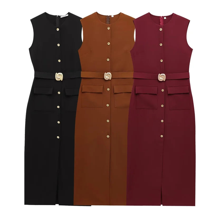 Women's Dress Black Long Dresses Spring Summer 2025 Button Up Sleeveless Sundress Vestidos Elegant Casual Women's Dresses