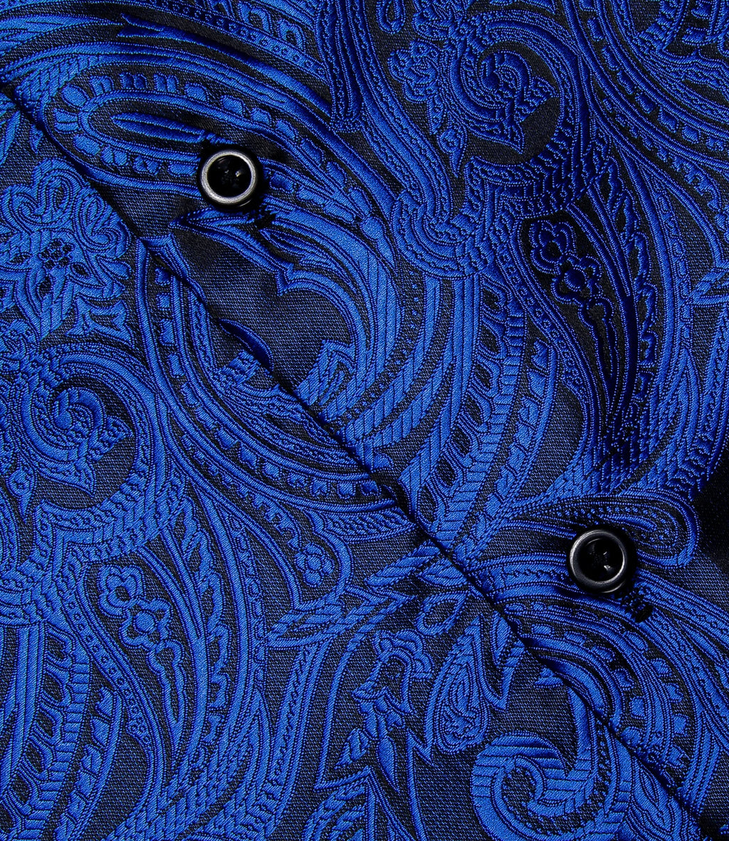 Brand New Men's Royal Blue Business Shirts Luxury Fashion Paisley Long Sleeve Turn-Down Collar Social Shirt Male Casual Blouse