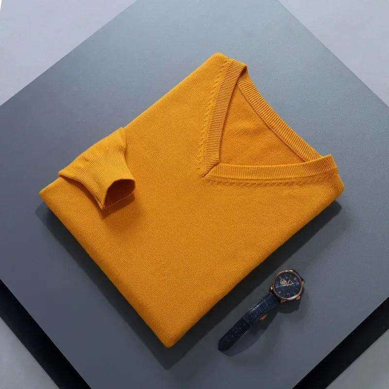 Men Cashmere Sweater Autumn Winter Soft Warm Jersey Jumper  Pull Homme Hiver Pullover V-Neck Knitted Sweaters