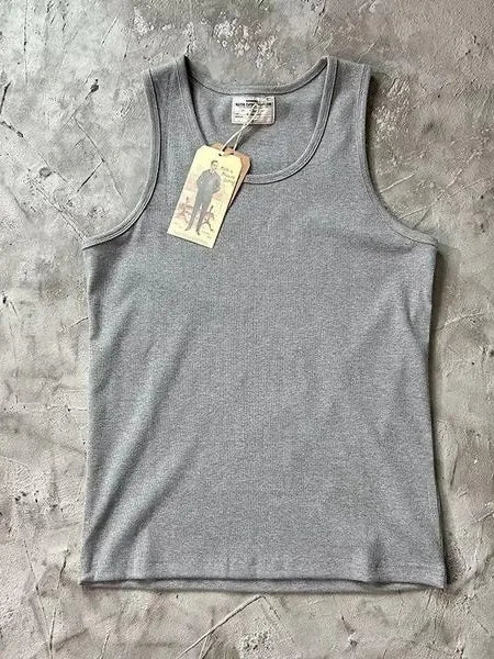 Retro Ribbed Knitted Pure Cotton Fitness Tank Top Men's Summer Tight Fit Elastic Sportswear White Base Layer Vest Sweat Absor...