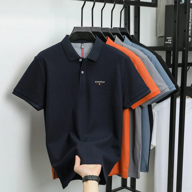 100% Pure Cotton Men's Classic Embroidered Polo Shirt Luxury Breathable Anti-wrinkle Cozy Short Sleeve Business Casual Golf Tee