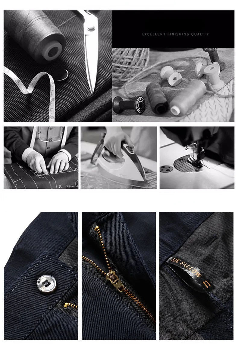 Men's Office Business 100% Cotton Pants Summer Thin & Autumn Thick High Waist Straight Loose Solid Bland Suit Slacks GOZBKF
