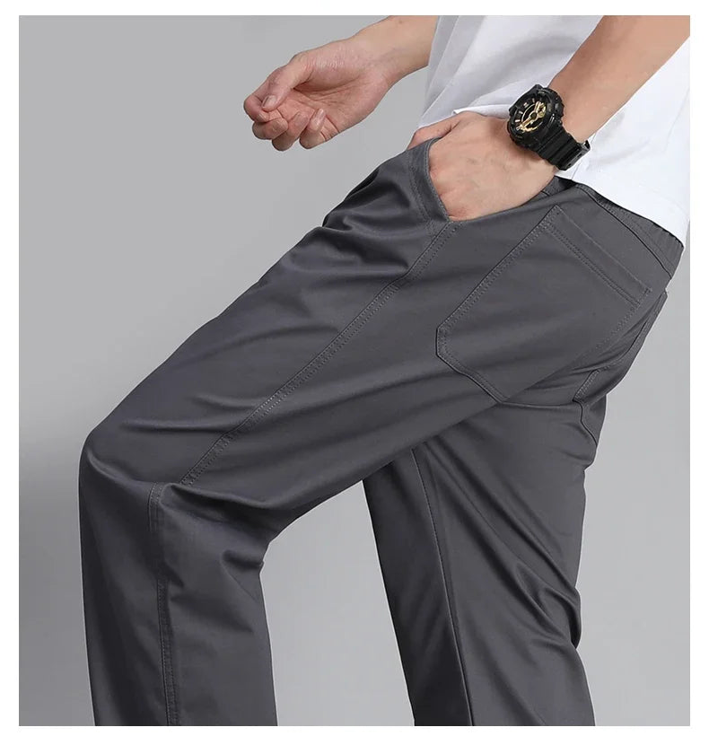 Big Size Mens Casual Pants Relaxed Fit Cotton Trousers Elastic Waist Drawstring Sweatpants Mens Jogger Pants Summer Spring