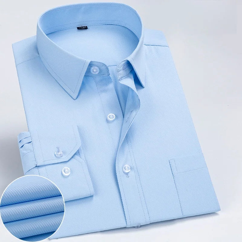 Business Dress Shirt Men's Long-sleeve Autumn Spring Fashion Solid Casual Formal White Work Office Simple Basic Man Clothe S-7XL