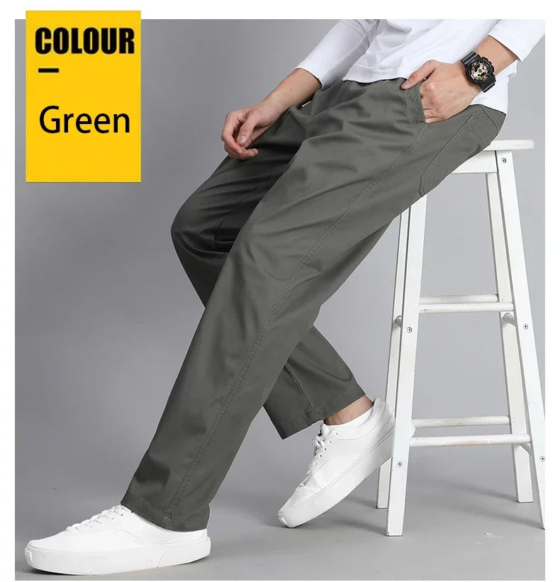 Big Size Mens Casual Pants Relaxed Fit Cotton Trousers Elastic Waist Drawstring Sweatpants Mens Jogger Pants Summer Spring