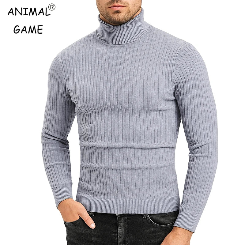 Autumn Mens Sweaters Turtleneck Cable Knitted Pullover Sweaters Outdoor Long Sleeve Slim Fit Casual Fall Winter Warm Streetwear