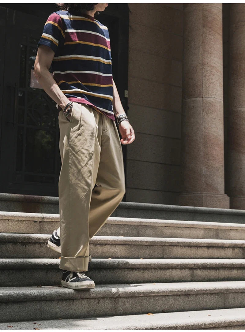 Non Stock Pleated Slacks Summer Spring Relaxed Straight Casual Pants Men Khakis