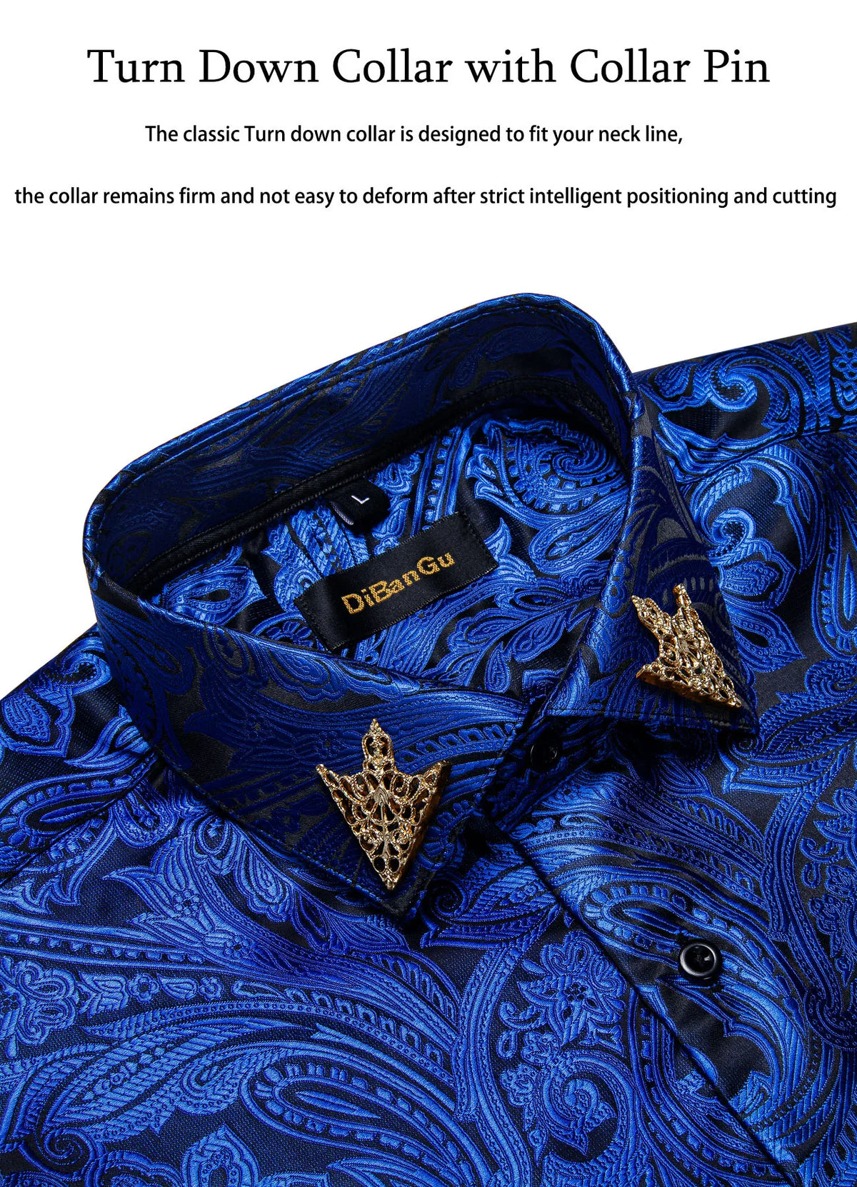 Brand New Men's Royal Blue Business Shirts Luxury Fashion Paisley Long Sleeve Turn-Down Collar Social Shirt Male Casual Blouse