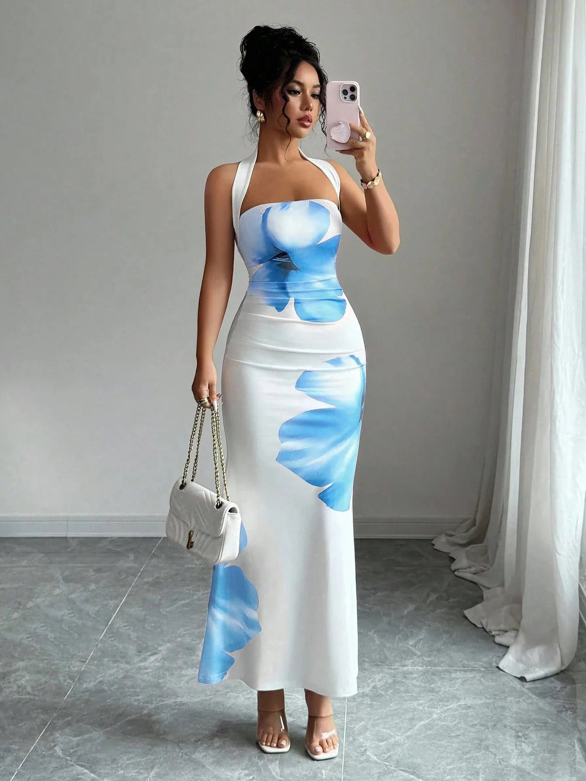 Women's Clothing Popular Long Dress Neck Halter Long Dress Hip Print Dress Birthday Dress for Women Summer Dress Mini