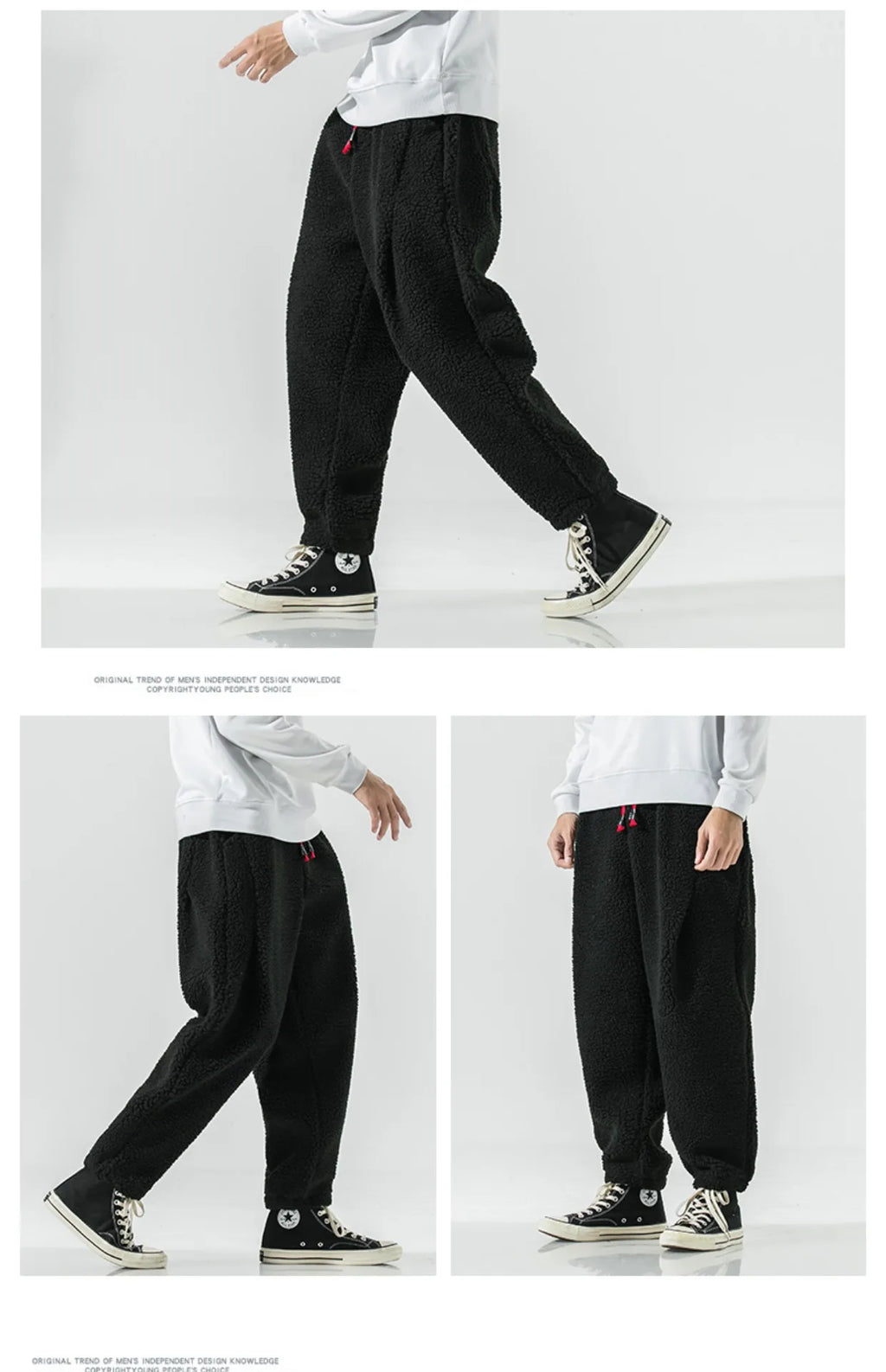 Winter Men's Lamb Wool Casual Pants Fleece Warm Elastic Waist Sweatpants Solid Thick Harem Pants Male Vintage Joggers Trousers