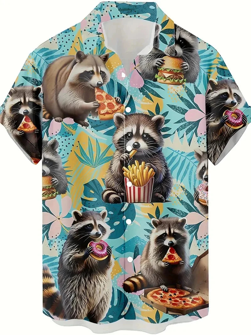Men's Fashion 3D Printed 2025 Casual Hawaiian Shirts Funny Monkey Giraffe Cat Graphic Blouses Short Sleeve Button Shirt Tops