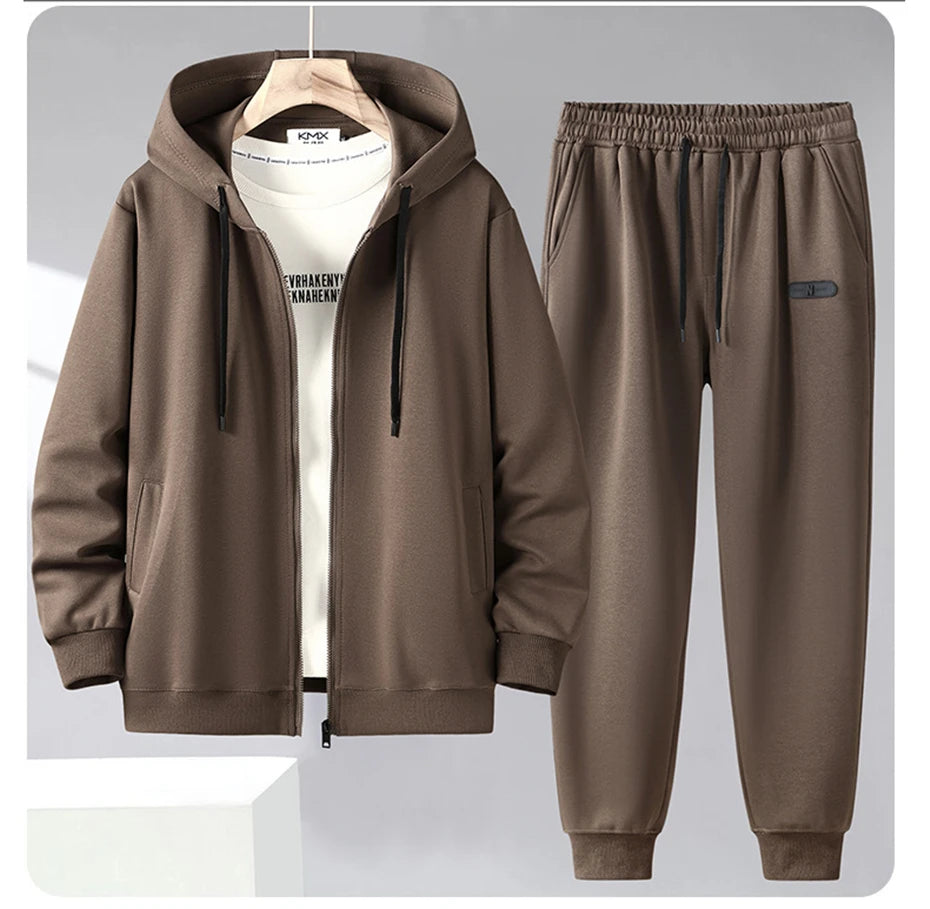 Solid Color Tracksuit Men 11XL Plus Size Suits Zippered Hoodie Sweatpants Sets Spring Autumn Jogger Pants Male Big Size 10XL