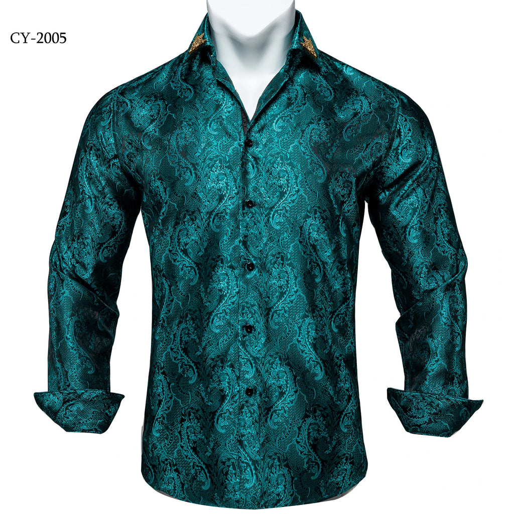 Brand New Men's Royal Blue Business Shirts Luxury Fashion Paisley Long Sleeve Turn-Down Collar Social Shirt Male Casual Blouse
