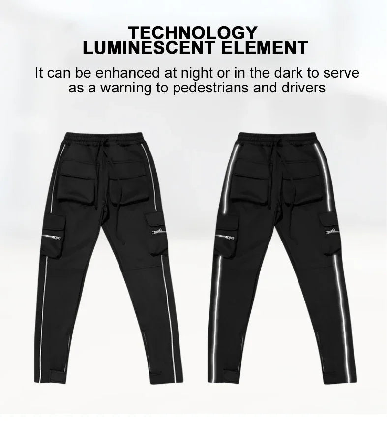 Summer Men's Jogging Sports Pants Multi-Pocket Sweatpants Running Trousers Men's Casual Joggers Cargo Reflective Hip Pop Pants