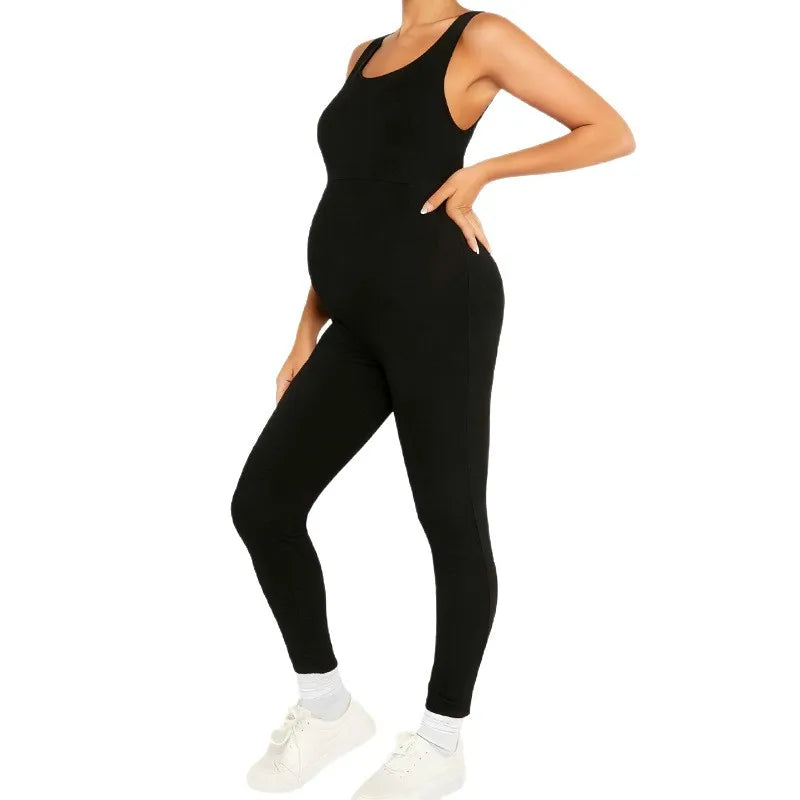 Pregnant Women Casual Jumpsuit Maternity Solid Sleeveless Slim Fit High Elastic Overalls Summer Comfortable Pregnancy Clothing