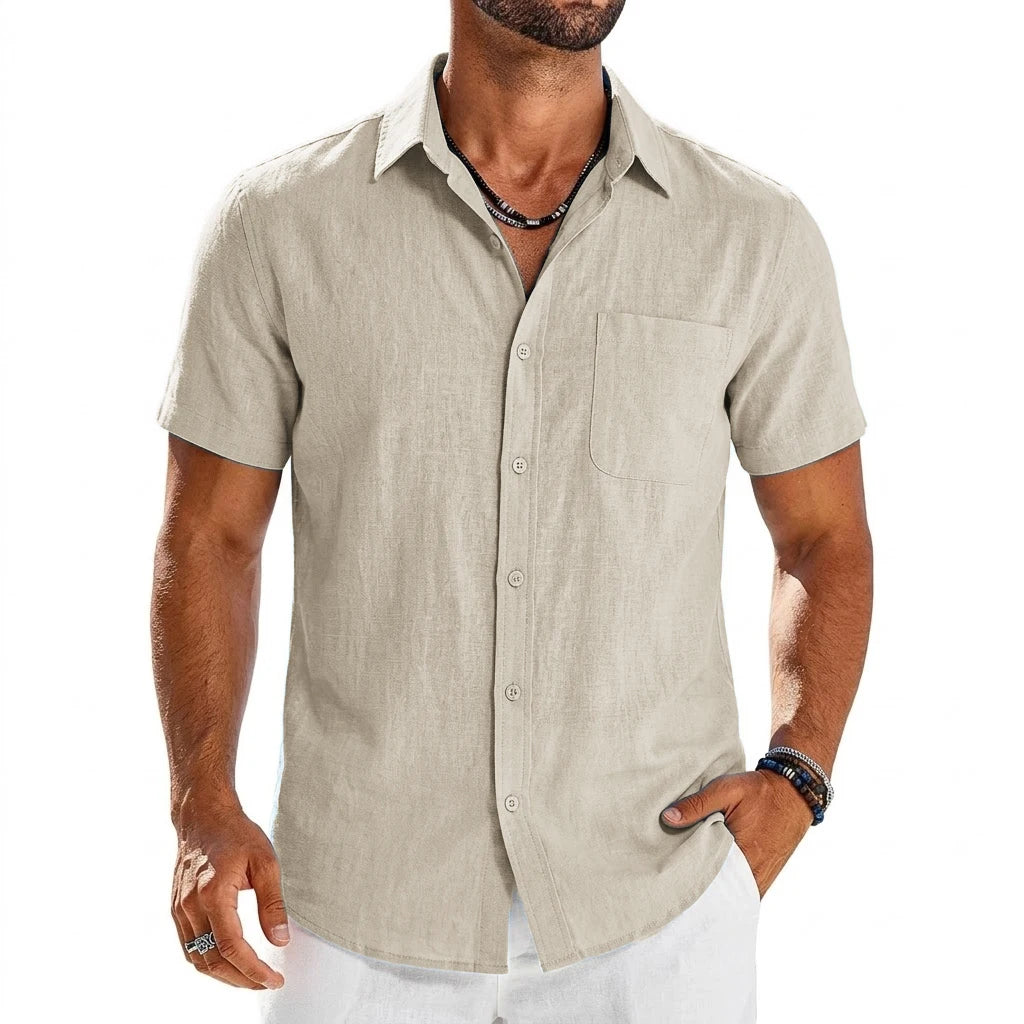 Summer Men's Short Sleeve Shirts for Men Solid Luxury T-Shirts Breathable Elegant Men's Shirts Hawaiian Cotton Linen Tshirt