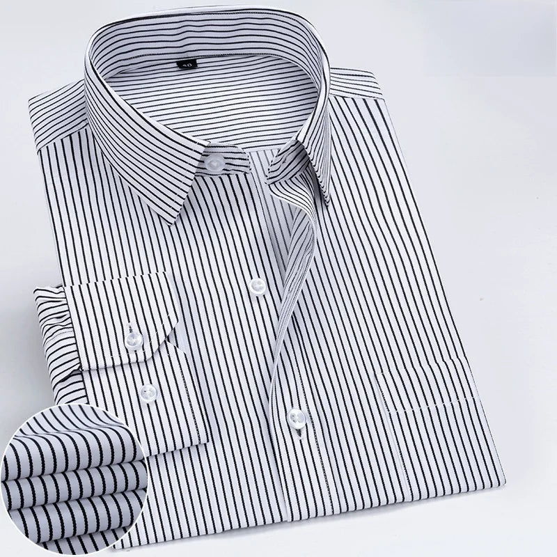 Business Dress Shirt Men's Long-sleeve Autumn Spring Fashion Solid Casual Formal White Work Office Simple Basic Man Clothe S-7XL