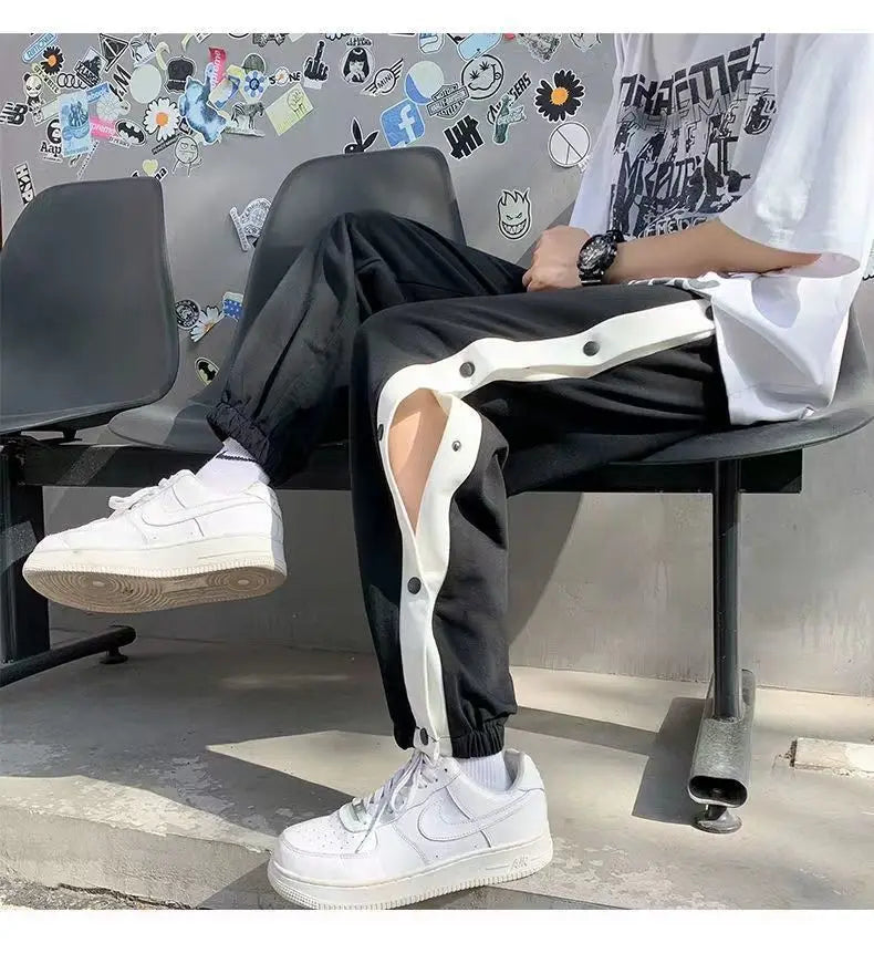 Men's Buttons Pants Running Sports Trousers Male Casual Jogger Basketball Football Sweatpants Outdoor Loose Hiphop Streetwears
