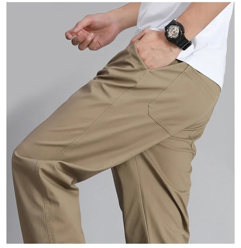 Big Size Mens Casual Pants Relaxed Fit Cotton Trousers Elastic Waist Drawstring Sweatpants Mens Jogger Pants Summer Spring
