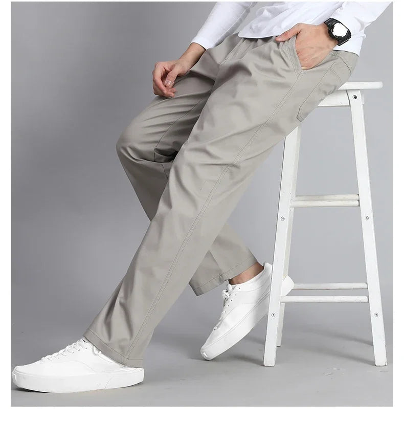 Big Size Mens Casual Pants Relaxed Fit Cotton Trousers Elastic Waist Drawstring Sweatpants Mens Jogger Pants Summer Spring