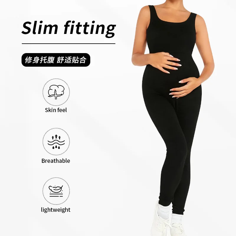 Pregnant Women Casual Jumpsuit Maternity Solid Sleeveless Slim Fit High Elastic Overalls Summer Comfortable Pregnancy Clothing