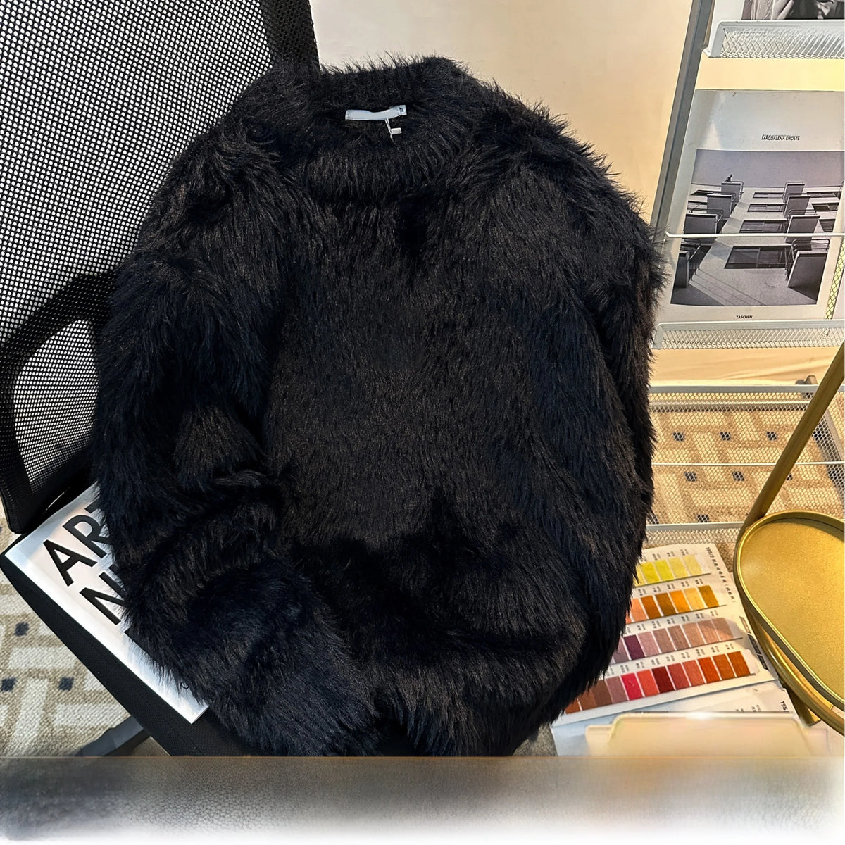 Heavyweight  Fur Knit Sweater Unisex Loose Thickened  Color Warmth Autumn Winter Men's Women's Casual Fashion