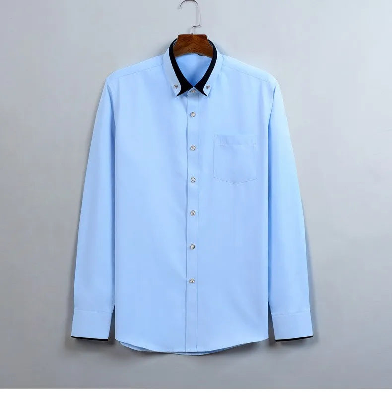 2026 Men's Long Sleeve Business Dress Shirts Solid Formal Button-Down Social Collar Camisa Elastic Anti-wrinkle Casual Men Shirt