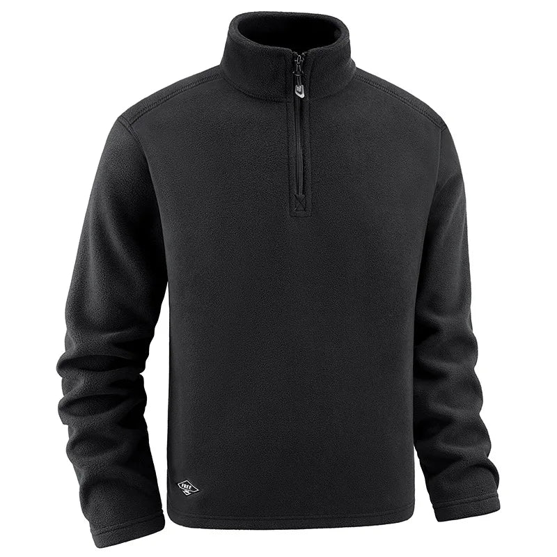 New Autumn Winter Thicken Warm Fleece Hoodless Sweatshirt for Men Solid Color Stand Collar Zipper Neck Pullover Men's Sweatshirt