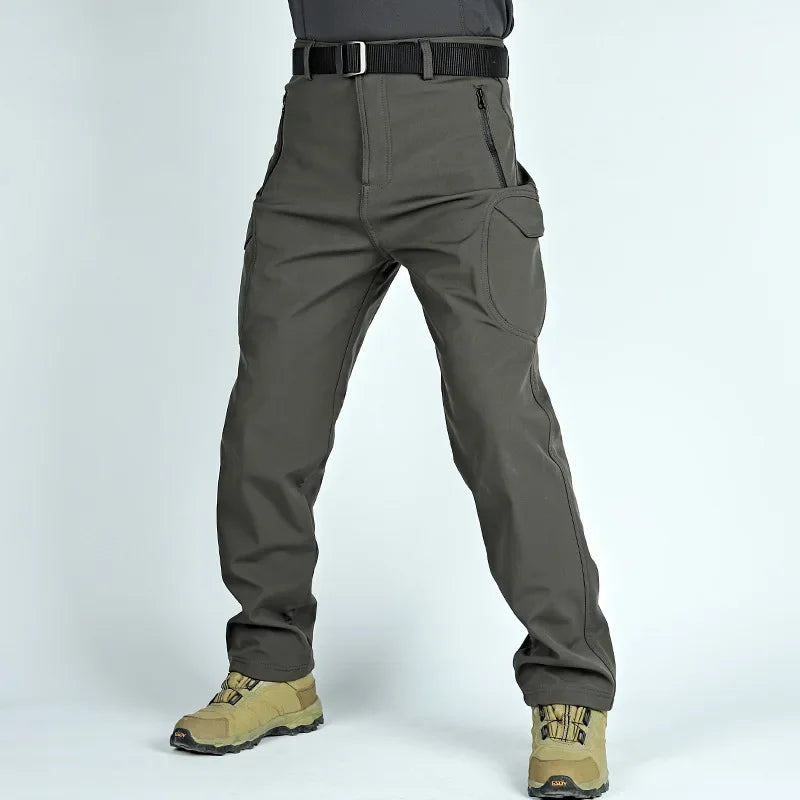 Men's Autumn Winter Softshell Elastic Camping Hiking Trekking Fishing Hunting Pants Outdoor Cycling Tactical Cargo Trousers