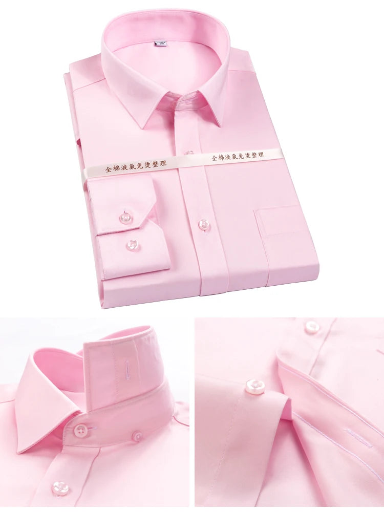 Men's Non Iron Standard-fit Solid Basic Dress Shirt Formal Business Premium 100% Cotton Male Long Sleeve Work Office Shirts