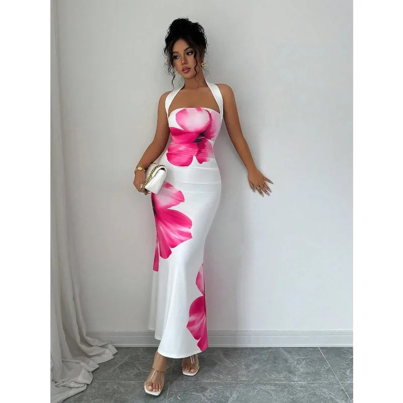 Women's Clothing Popular Long Dress Neck Halter Long Dress Hip Print Dress Birthday Dress for Women Summer Dress Mini