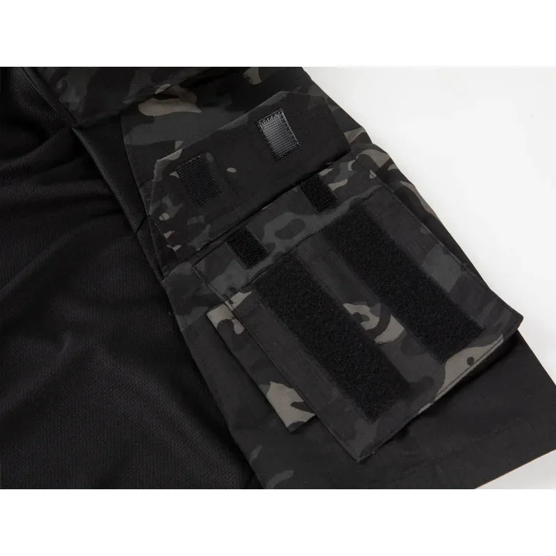 Summer Breathable Quick Dry Mens Tactical Combat Short Sleeve T-Shirts Half Zip Stand Collar Radio Pen Storage Arm Pocket Tee