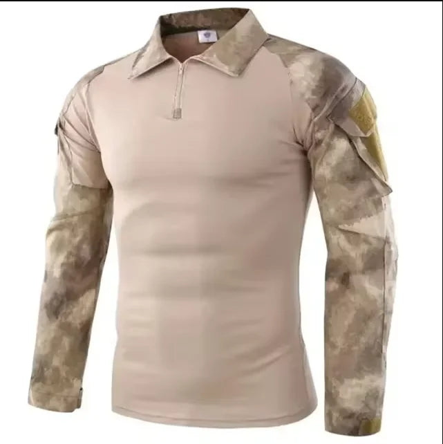 Men'sOutdoor Tactical Hiking T-Shirt, Combat Military CP Camouflage Long-Sleeved Hunting Mountaineering Shirt, Cotton Sportswear