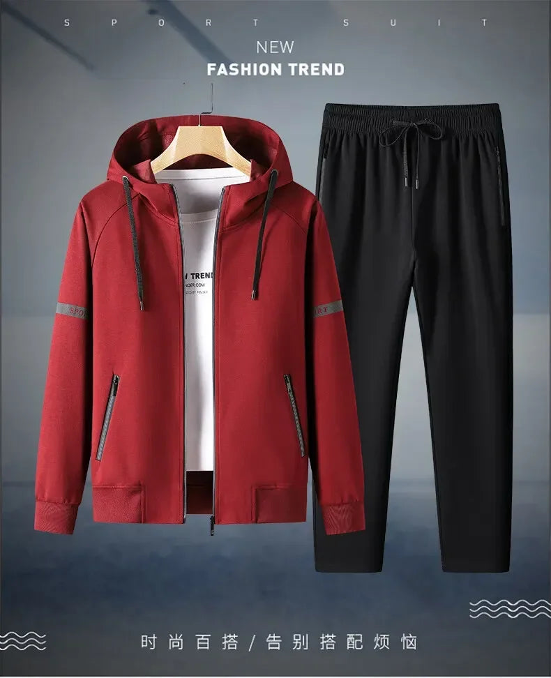 Men Running Sports Tracksuits Sets Hoodies Zipper Outwear Sportwear+Sweatpants Sets Male Workout Sports Outfit Autumn Spring