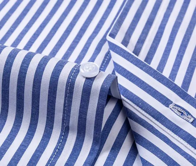 Quality Concealed Button Men Shirt Long Sleeves Dress Shirts For Men Slim Fit Camisa Social Business Blouse Stripe Shirt S-4XL
