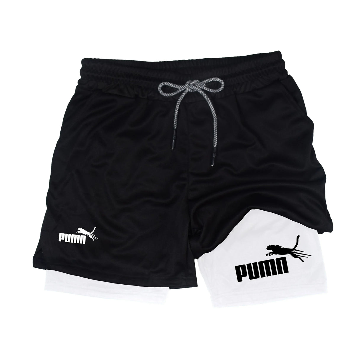 Men's Quick Dry Breathable 2-in-1 Double Layer Sports Shorts, Elastic Compression Liner Athletic Shorts