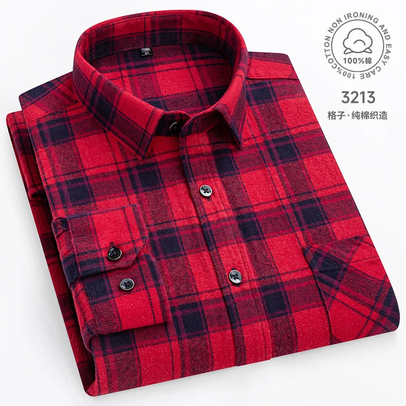 Cotton Plaid Casual Long Sleeve Shirts For Man M-11XL Plus Size Winter Warm Flannel Chic Clothes Business Smart Dress Shirts Top
