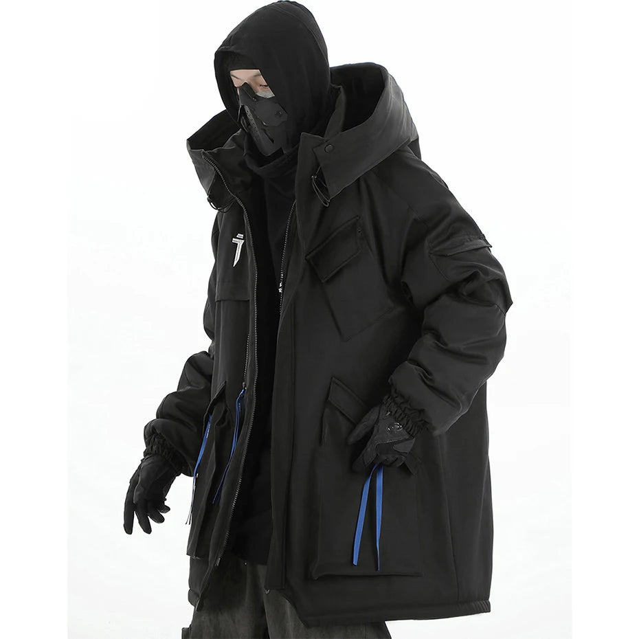 Mulit Pocket Winter Jackets Techwear Tactical Coats Men Fashion Streetwear Oversized Parkas Warm Hooded Jacket Windbreaker